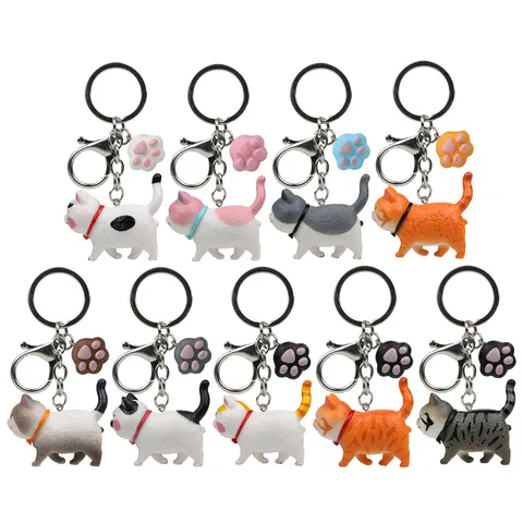 Portachiavi Gatto Grasso Carino Statuetta di Animale in Resina di Cartone Animato Ciondolo Borsa con Mosquetone Ciondolo Zampa di Gato Accessori