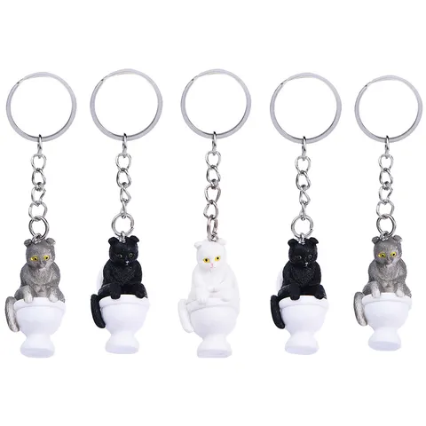 Kreativer Lustiger Cartoon Katze Auf Toilette Sitzend PVC Schlüsselanhänger Süße Tierfigur Tasche Auto Anhänger Geschenk