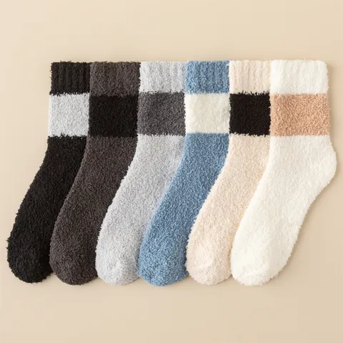 Herren Winter Verdickte Korallenfleece Schlafsocken Warme Flauschige Wadenhohe Socken Weiche Gemütliche Indoor Bodensocken
