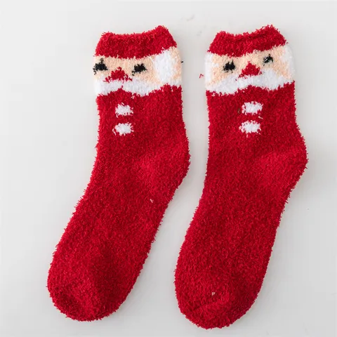 Christmas Coral Fleece Floor Socks Women Winter Warm Sleep Socks Santa Claus Reindeer Striped Thermal Socks