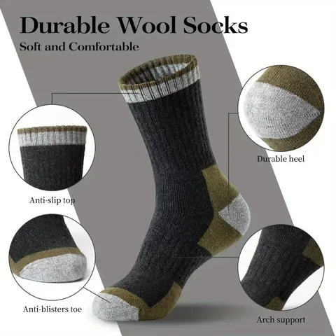 Men's Thickened Polyester Blend Thermal Long Socks Winter Warm Colorblock Outdoor Sports Crew Socks