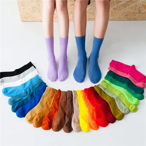 Damen Baumwolle Slouch Socken Süßigkeitenfarben Wadenlange Socken Lässig Atmungsaktiv Sportlich Einfarbig Weiche Alltagskalze