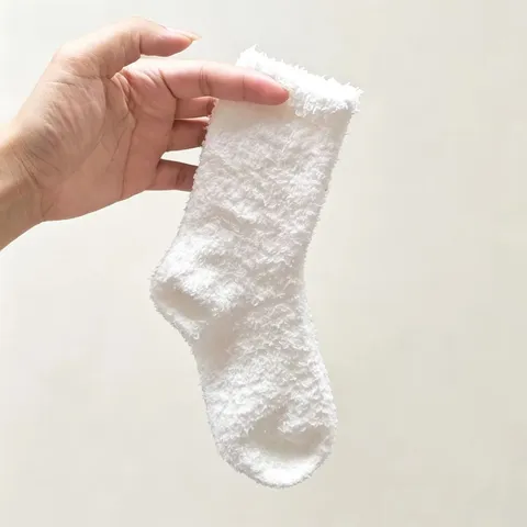 Unisex Winter Warm Coral Fleece Crew Socks Soft Thickened Solid Color Cute Embroidery Sleep Floor Socks Gift
