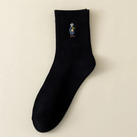 Chaussettes Mi-Hautes en Coton pour Hommes Décontractées Absorbant la Sueur Respirantes Couleur Unie Jacquard