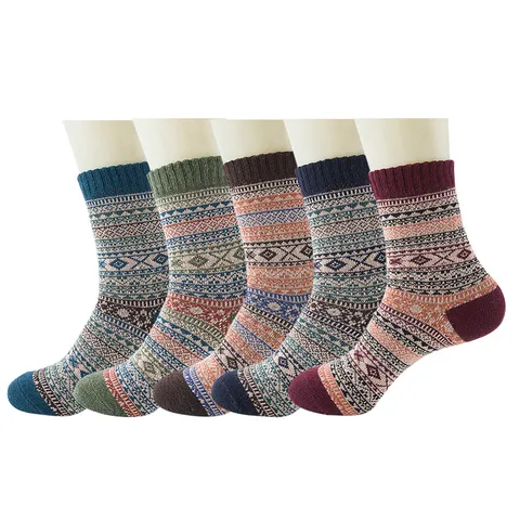 Herren Vintage Ethno Wollmischung Socken Dicke Warme Nordische Schneeflocken Muster Winter Thermostrick Socken Geschenk Für Männer
