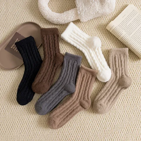 Damen Winter Verdickte Nylon Thermosocken Fleece Gefüttert Einfarbig Bequem Hohe Elastizität Freizeit Kaltes Wetter Fußbekleidung