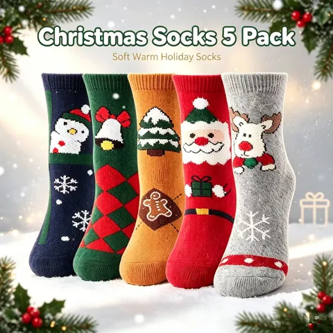 Damen Neuheit Weihachtssocken Dick Warm Gemütlich Wintersocken Nordisch Fair Isle Cartoon Muster Wadenlang Socken Geschenk