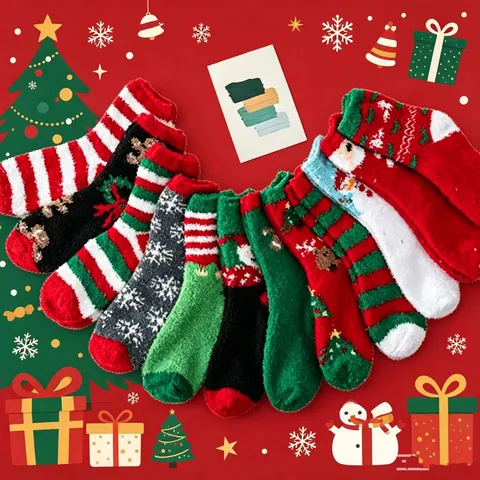 Christmas Coral Fleece Floor Socks Women Winter Warm Sleep Socks Santa Claus Reindeer Striped Thermal Socks