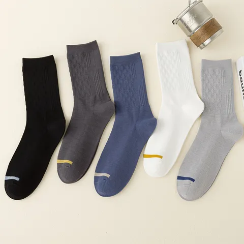 Chaussettes d'Affaires Décontractées pour Hommes Anti-Bouloche Coton Mi-Hauteur Motif Diamant Couleur Unie Confortable Respirant
