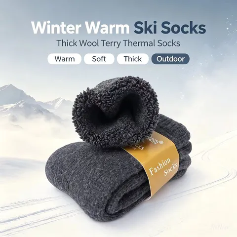 Men Women Thickened Thermal Wool Socks Winter Warm Terry Crew Socks Cold Weather Snow Boot Socks Fleece Lined Socks
