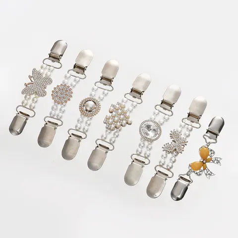 Pearl Rhinestone Collar Clip Sweater Shawl Brooch Pin Alloy Artificial Pearl Rhinestone Fashion Clothing Accessory For Women
