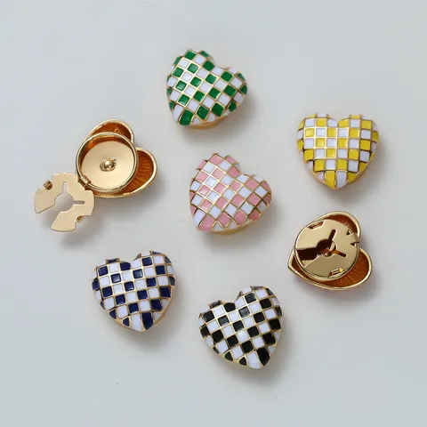 Minimalist Alloy Checkerboard Heart Cufflinks Fashion Shirt Decorative Buttons Clothing Accessories Jewelry