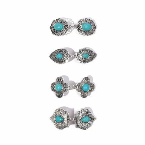 Vintage Türkis Schalclip Legierung Geometrisch Schal Clip Retro Kragen Brosche Set Modeschmuck Damen Geschenk