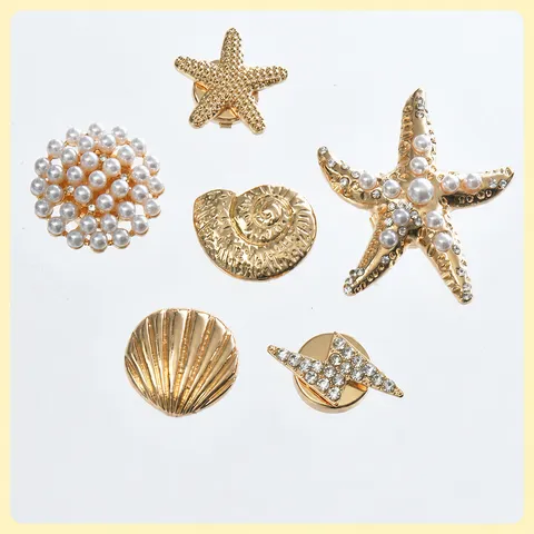Marine Series Alloy Rhinestone Artificial Pearl Collar Pins Gold Silver Chic Shirt Brooch Fashion Jewelry Accessories
