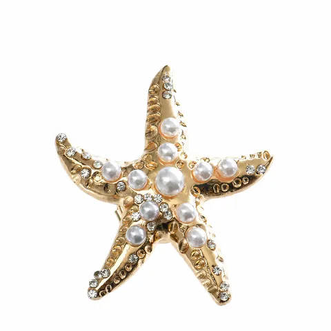 Marine Series Alloy Rhinestone Artificial Pearl Collar Pins Gold Silver Chic Shirt Brooch Fashion Jewelry Accessories