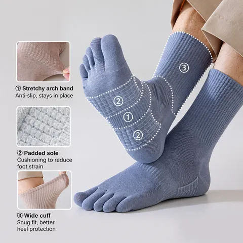 Calcetines de Cinco Dedos para Hombre de Algodón Media Pantorrilla Dedos Separados Transpirables Anti Olor Antibacterianos Casuales