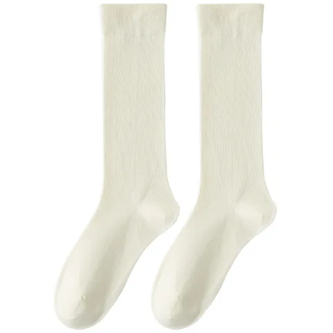 Women Casual Cotton High Tube Socks Solid Color Sweat-Absorbing Deodorant Soft Breathable Daily Wear Fashion Calf Socks