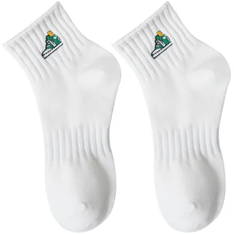 Men Casual Cotton Blend Short Tube Sports Socks Breathable Deodorant Embroidered Everyday Athletic Footwear