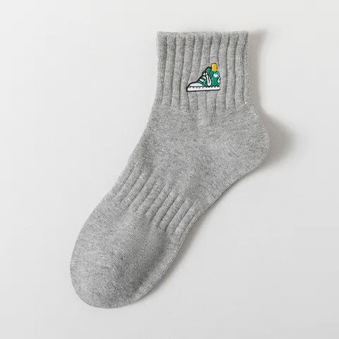 Men Casual Cotton Blend Short Tube Sports Socks Breathable Deodorant Embroidered Everyday Athletic Footwear