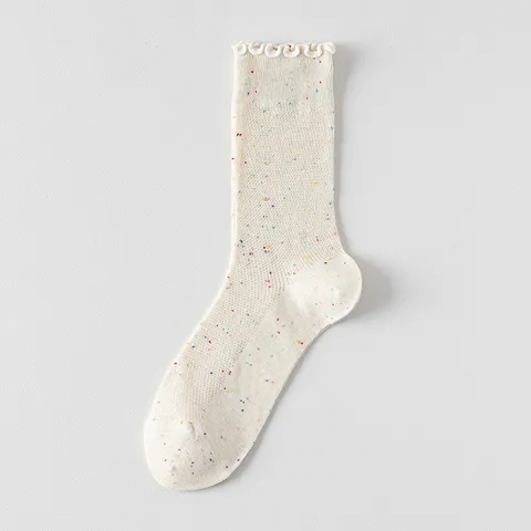 Calze a Metà Polpaccio Estive da Donna Filato Melange Traspirante Maglia Assorbi-Sudore Cotone Bordo in Pizzo Casual
