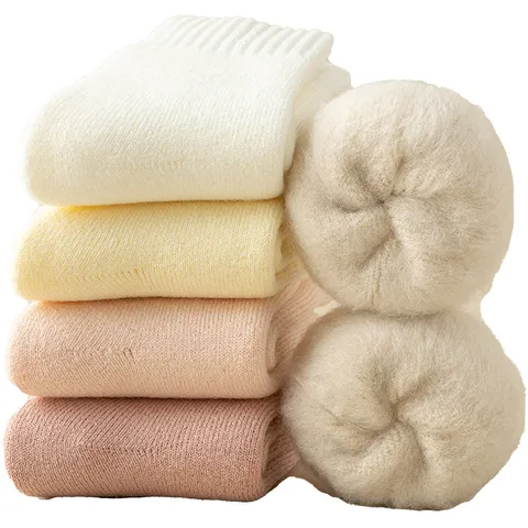 Damen Winter Verdickte Kaschmir Thermosocken Einfarbig Gefüttert Wadenlang Kaltwetter Kuschelige Schlafsocken
