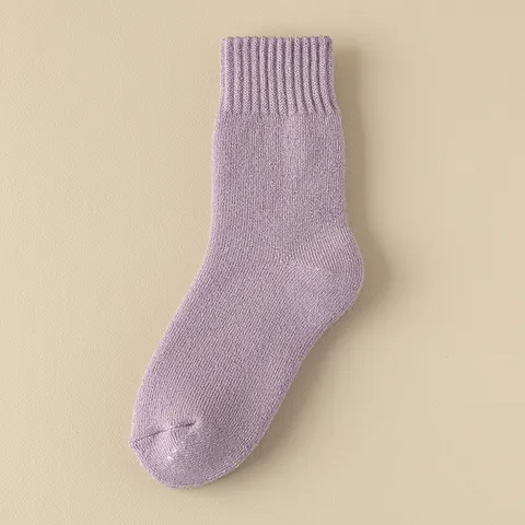 Damen Winter Verdickte Kaschmir Thermosocken Einfarbig Gefüttert Wadenlang Kaltwetter Kuschelige Schlafsocken