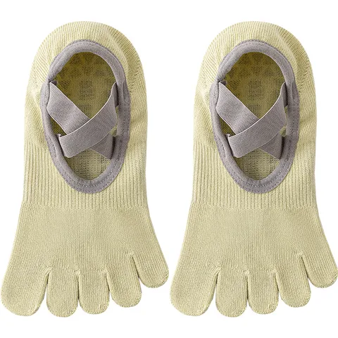 Calze da Yoga Antiscivolo da Donna Cinque Dita Dita Separate Pilates Fitness Sport Atletici Con Cinturini Incrociati Calze di Cotone