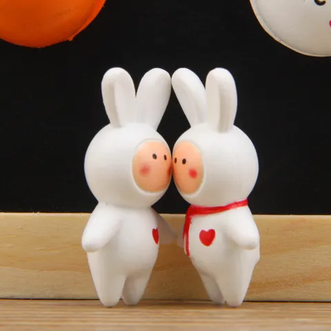 Miniature Rabbit PVC Figurine DIY Micro Landscape Ornament Cute Bunny Statue With Scarf Heart For Fairy Garden Home Decor