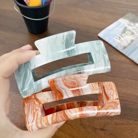 Minimalistische Acryl Haarkralle Marmor Textur Quadratisch Hohl Hai Clip Mode Haarschmuck Für Damen Alltag