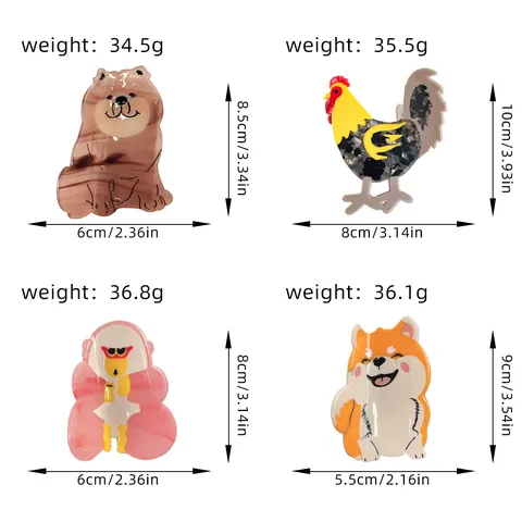 Cute Acetate Animal Hair Claw Clips Shiba Inu Gorilla Rooster Frog Shape Sweet Splicing Shark Hair Clips For Women Girls Fashion Hair Accessories