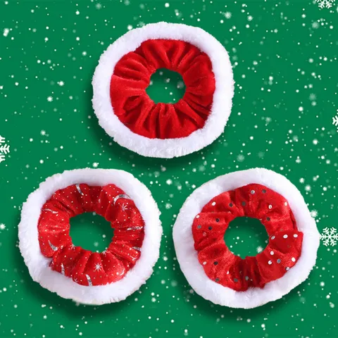 Noël Gros Chouchous en Velours Peluche Fausse Fourrure Élastiques Cheveux Paillettes Flocon de Neige Étoile Lune Accessoires Cheveux Femmes