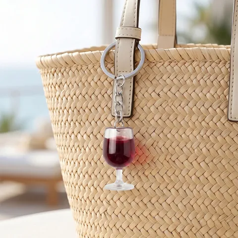 Creative Simulation Wine Glass Bottle Keychain Resin Mini Red Wine Cup Bag Charm Pendant For Women Daily Accessories