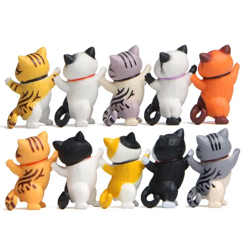 10 Styles Cute Cartoon Cat Figure Looking Back Turning Kitty Miniature PVC Doll For Home Office Desk Creative Landscape Decoration