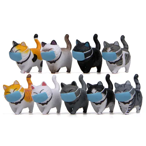 Süße Katzenfiguren Mit Maske Kreative PVC Mini Katzenstatuen Für Büro Deko Schreibtisch Heilung Ornamente Geschenk