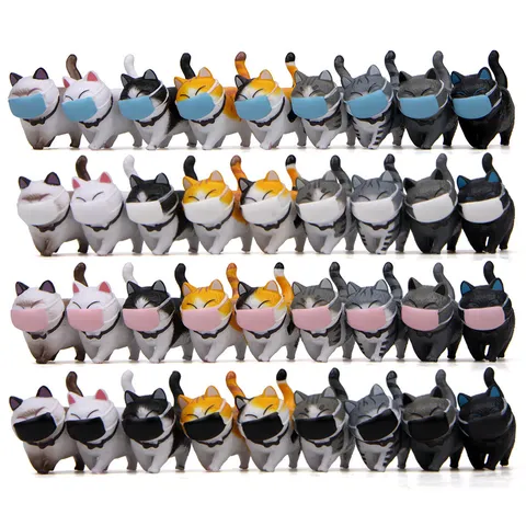 Süße Katzenfiguren Mit Maske Kreative PVC Mini Katzenstatuen Für Büro Deko Schreibtisch Heilung Ornamente Geschenk