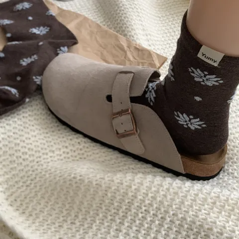 Chaussettes Mi-Mollet en Coton Chaud d'Hiver pour Femmes Impression Flocon de Neige Couleur Contrastée Casual Minimaliste