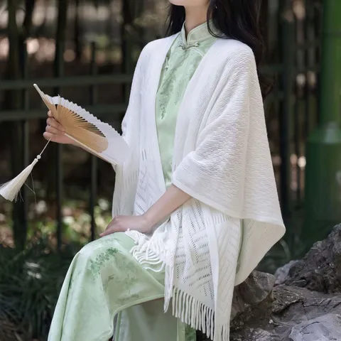Damen Sommer Gestrickt Ausgehöhlt Verlaufsquaste Schal Ethnisch Batik Cardigan Strand Sonnenschutz Oberbekleidung