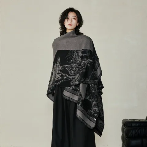 Damen Imitat Kaschmir Gestreickter Schal Ethno-Stil Vintage Jacquard Geometrisches Muster Freizeit Reise Warmer Poncho Umhang
