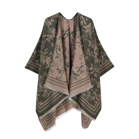 Vintage Jacquard Floral Vogel Druck Schal Wrap Für Damen Herren Winter Dick Warm Doppelseitig Reversibel Pashmina Mit Quasten