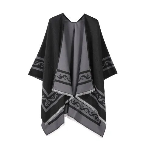 Damen Strick Ethno Schal Umhang Vintage Jacquard Floral Quasten Poncho Wickeln Oberbekleidung Für Reisen Winter