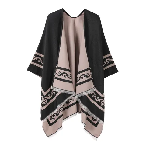 Damen Strick Ethno Schal Umhang Vintage Jacquard Floral Quasten Poncho Wickeln Oberbekleidung Für Reisen Winter