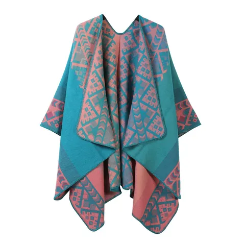 Women's Acrylic Artificial Wool Shawl Wrap Geometric Plaid Winter Warm Scarf Sweet Style Cape Poncho Blanket
