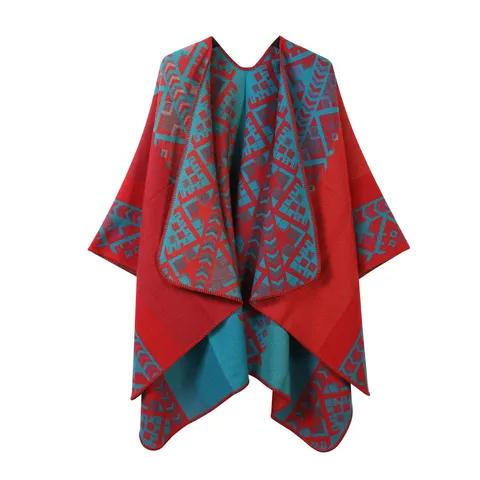 Women's Acrylic Artificial Wool Shawl Wrap Geometric Plaid Winter Warm Scarf Sweet Style Cape Poncho Blanket