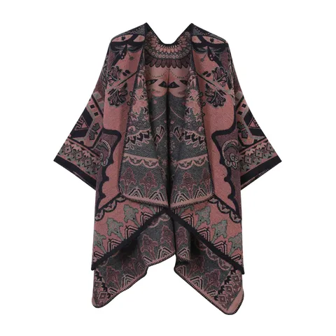 Damen Ethno Stil Imitations Kaschmir Schal Geometrisch Blumen Jacquard Quaste Dick Warm Multifunktional Cape Für Winter Herbst