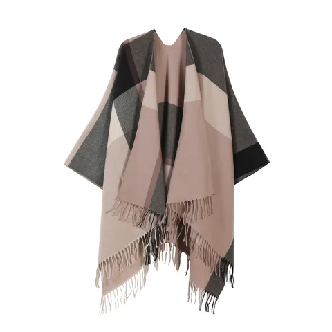 British Plaid Tassel Shawl Cape For Women Fall Winter Warm Fringe Poncho Cloak Blanket Scarf For Office Daily Wear