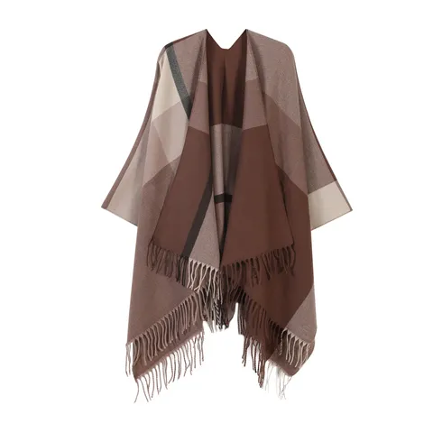 British Plaid Tassel Shawl Cape For Women Fall Winter Warm Fringe Poncho Cloak Blanket Scarf For Office Daily Wear