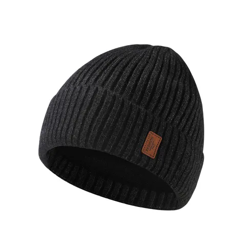 Winter Warme Strickmütze Für Damen Herren Fleecegefüttert Dicke Rippenstrick Totenkopfmütze Mit Lederetikett Outdoor Radfahren Kaltwetterhut