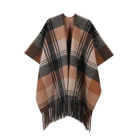 Damen Verdickt Karo Schal Cape Winter Warm Kariert Halstuch Mit Quasten Polyester Oversized Umhang Schal Für Damen Geschenk