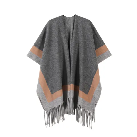 Women Retro Ethnic Jacquard Tassel Shawl Cape Polyester Geometric Plaid Wrap Autumn Winter Warm Outerwear Robe For Travel