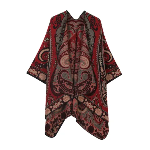 Women's Retro Paisley Imitation Cashmere Shawl Warm Open Front Cape Fashion Classic Outerwear Cloak Winter Scarf
